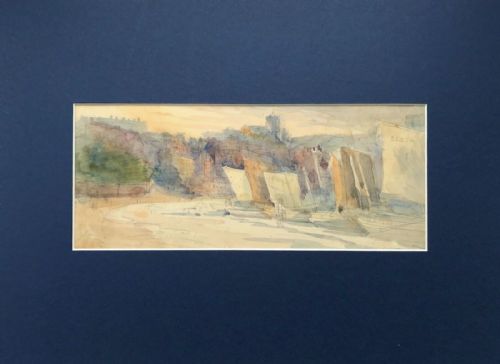 fig 1. Original Victorian Antique Watercolour Painting Sketch Drawing of Scarborough Bay with Boats Yorkshire Coast Landscape