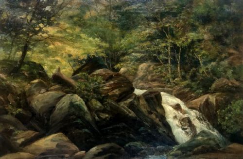 Original 20th Century Antique Oil Painting on Canvas Attr. To Charles Hawksworth Wooded Landscape Rivelin Valley Near Sheffield