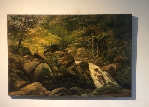 fig 1. Original 20th Century Antique Oil Painting on Canvas Attr. to Charles Hawksworth Wooded Landscape Rivelin Valley near Sheffield