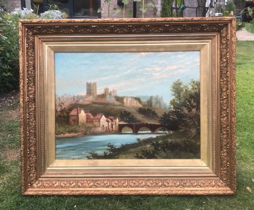 T Stephenson Signed Original 19th Century Antique Oil Painting on Canvas Richmond Castle & River Swale Yorkshire Landscape