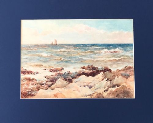 fig 1. Gladys M Aitken Signed (Isle of Man exh.1915) Original Antique Watercolour Painting Isle Of Man Coast Landscape Seascape