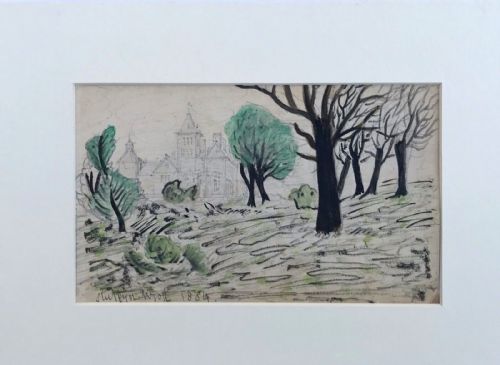 fig 1. Original 19th Century Antique English Watercolour Painting Stuffynwood Hall, Shirebrook, Derbyshire Dated 1884