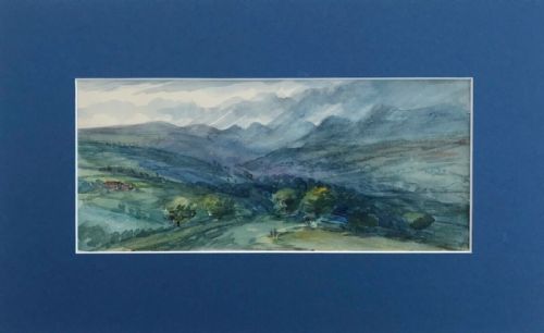 Original 19th Century Antique Watercolour Painting Hills Nr Worcestershire English Landscape