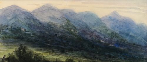 fig 1. Original 19th Century Antique Watercolour Painting Sketch Malvern Hills in Worcestershire English Landscape