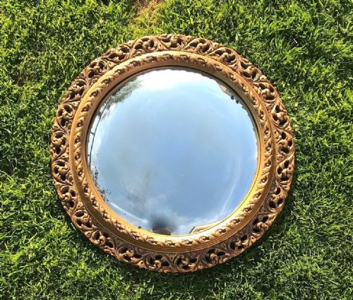 Antique Early 20th Century Gilt Circular Convex Wall Mirror Decorative Mirror Interior Design