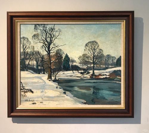 fig 1. Walter Cecil Horsnell Signed Mid 20th Century Oil Painting on Canvas River Nidd at Knaresborough Yorkshire Landscape