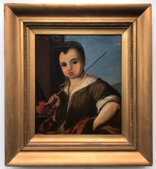 English School Original Early 19th Century Antique Oil Painting on Canvas Portrait of a Young Male Fencing Pupil