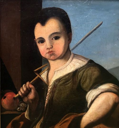 fig 1. English School Original Early 19th Century Antique Oil Painting on Canvas Portrait of a Young Male Fencing Pupil