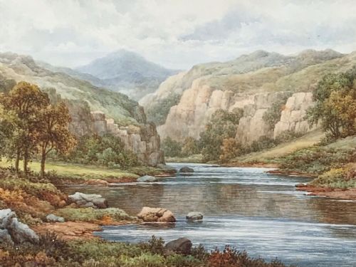 Charles a Bool Signed Original Early 20th Century English Antique Watercolour Painting Dovedale River Derbyshire Landscape