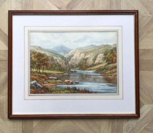 fig 1. Charles A Bool Signed Original Early 20th Century English Antique Watercolour Painting Dovedale River Derbyshire Landscape