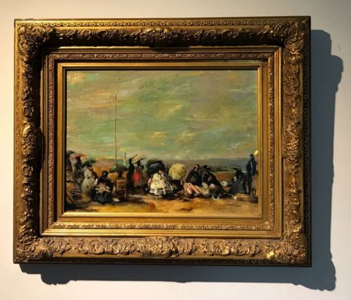fig 1. After Eugene Boudin (1824-1898) Original Impressionist Style Oil Painting on Panel French Beach Landscape