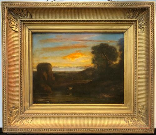 fig 1. Original Early C19th Antique Oil Painting on Wood Panel Label attached Verso reads