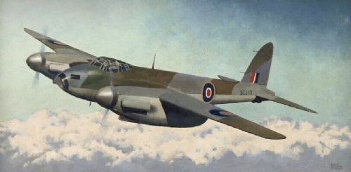 Harry Hudson Rodmell Signed Mid 20th Century Vintage Oil Painting on Board 'De Havilland Mosquito' Aviation Plane Study