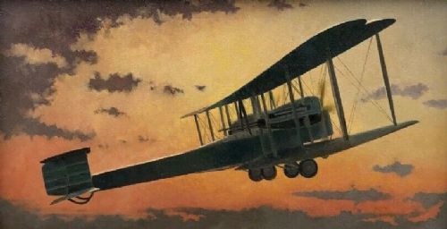 Harry Hudson Rodmell Original Mid 20th Century Vintage Oil Painting on Board 'Vickers Vimy' Aviation Plane Study