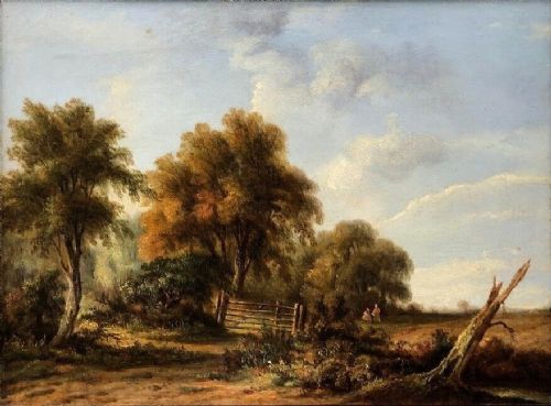 John Westall Original Late 19th Century Antique Oil Painting on Canvas Figures in woodland Landscape