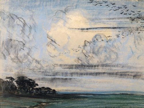 Edward Handley-read (Mbe Rba) Original Antique Pastel Drawing Wiggonholt Common Sussex Landscape