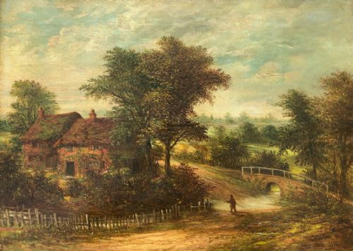 William R Stone Signed Original 19th Century Antique Oil Painting on Canvas Yardley Wood Near Birmingham English Landscape