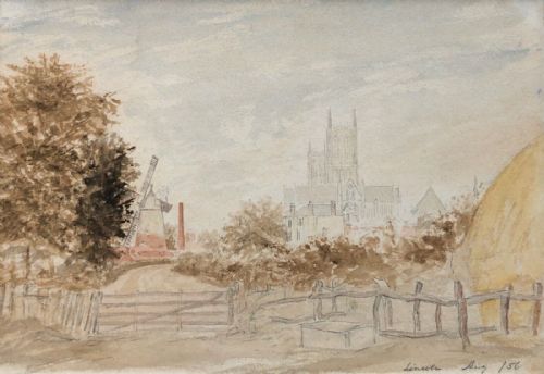 fig 1. Original 1856 Antique 19th Century Watercolour Painting Historical View of Lincoln Cathedral English Landscape