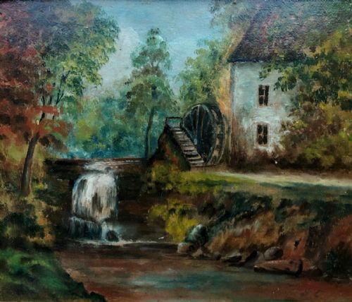 fig 1. Original Early 20th Century Monogrammed Antique Framed Oil Painting on Card Rigg Mill near Whitby Yorkshire English Landscape