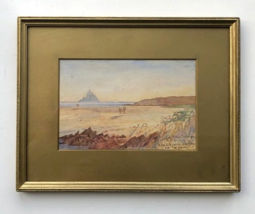 Signed Original 19th Century Antique Watercolour Painting Mont-saint-michel French Landscape
