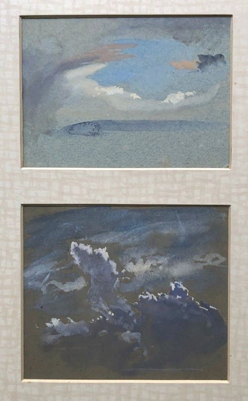 A Pair of Original Late 19th Century Antique Watercolour Painting Studies Sky Sketches Provenance Collection of Alfred Haley