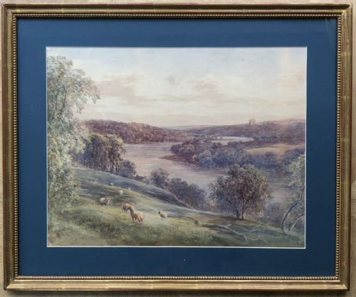 J Scott Signed Original 19th Century Antique Watercolour Painting Norham Castle & Cattle English Landscape