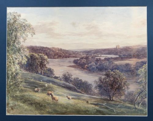 fig 1. J Scott Signed Original 19th Century Antique Watercolour Painting Norham Castle & Cattle English Landscape
