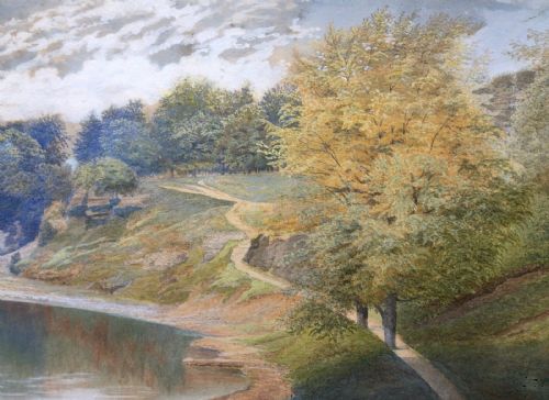 fig 1. Circle of John Atkinson Grimshaw Large Original 19th Century Antique Watercolour Painting Roundhay Park & Lake, Leeds Victorian Landscape