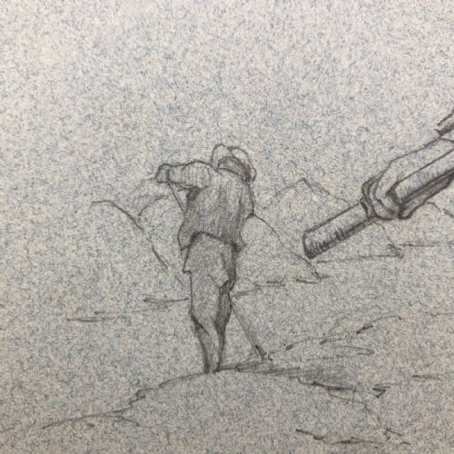 fig 1. 1876 Monogramed Signed English School Original 19th c Antique Pencil Drawing Portrait of a Lady Field Worker