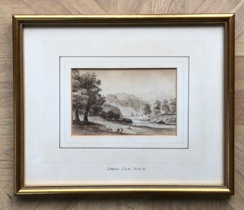fig 1. Attributed to David Cox Sr Original 19th Century Antique Grisaille Watercolour Painting Sheep in Hilly Landscape