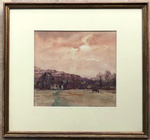Fred Lawson Signed Original Antique Watercolour Painting Horse in Yorkshire Landscape