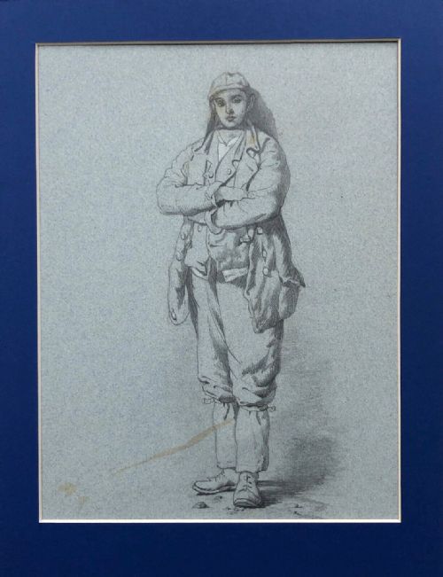 fig 1. 1876 English School Original 19th Century 2 x Antique Pencil Drawings Victorian Male Studies
