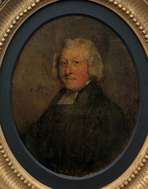 William Staveley Original 18th Century Antique Oval Framed Oil Painting on Wood Panel Portrait of the Reverend Edward Stillingfleet of Kelfield Hall