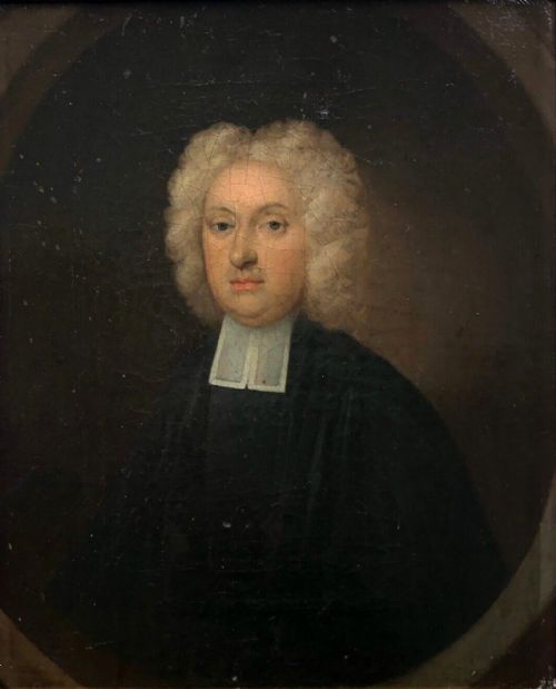fig 1. Original 18th Century Antique Framed Oil Painting on Canvas Portrait of a Cleric Reverend Clergyman