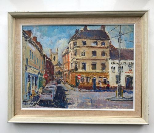 fig 1. SMYTHE Signed Original mid 20th Century Framed Oil Painting on Board of Worcester City Centre Cityscape English Landscape