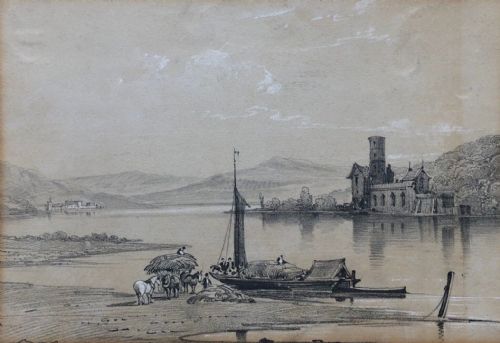 Henry William Burgess (British 1792-1839) 1835 Signed Original Early 19th Century Pencil Sketch Study of a Landscape with Church