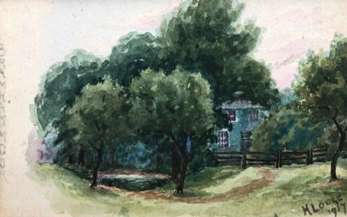 fig 1. Signed H Lodge Original Circa 1917 Watercolour Painting on a Postcard of Bramham Moor Yorkshire Painted by a WW1 Serviceman