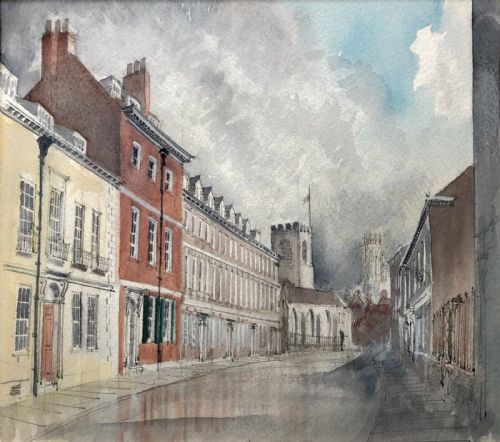 Original Mid 20th Century Watercolour Painting Street View of Aldwalk in York Yorkshire City Landscape
