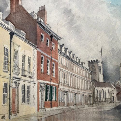 fig 1. Original Mid 20th Century Watercolour Painting Street View of Aldwalk in York Yorkshire City Landscape
