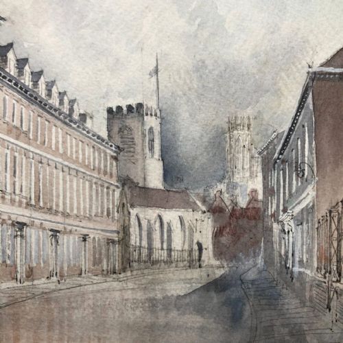 fig 2. Original Mid 20th Century Watercolour Painting Street View of Aldwalk in York Yorkshire City Landscape