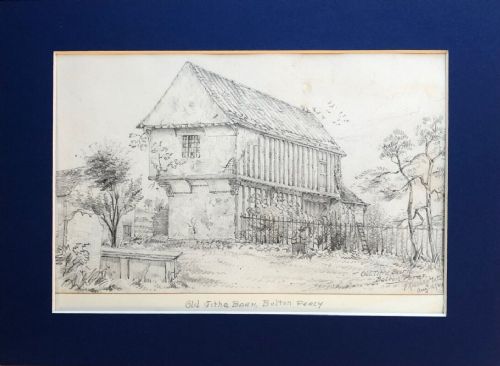 Edwin Ridsdale Tate Dated August (18)84 Original 19th Century Antique Sketch Old Tithe Barn at Bolton Percy North Yorks, Yorkshire Landscape Drawing