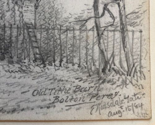 fig 1. Edwin Ridsdale Tate Dated August (18)84 Original 19th Century Antique Sketch Old Tithe Barn at Bolton Percy North Yorks, Yorkshire Landscape Drawing