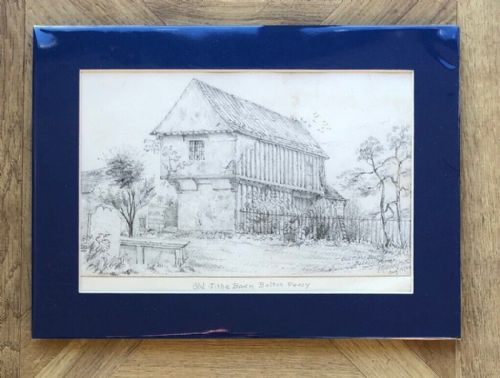fig 2. Edwin Ridsdale Tate Dated August (18)84 Original 19th Century Antique Sketch Old Tithe Barn at Bolton Percy North Yorks, Yorkshire Landscape Drawing