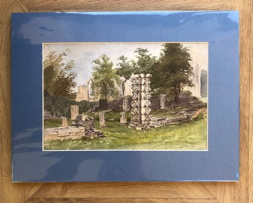 fig 1. Original 19th Century Antique Watercolour Painting Museum Gardens St Mary's Abbey Ruins York North Yorkshire Landscape