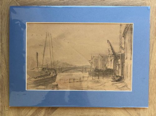 fig 1. Original 19th Century Antique Pencil Sketch Drawing Old River Ouse and Bridge Drawing Kings Staith York Landscape