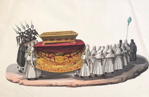 Manner of Michela De Vito Original 19th Century Antique Watercolour Painting Neapolitan Funeral Ceremony Historical Italian Artwork