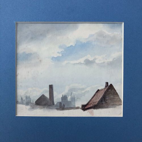 Original 19th Century Antique Watercolour Sketch Painting of York Roof Tops and Skyline Historical City Landscape
