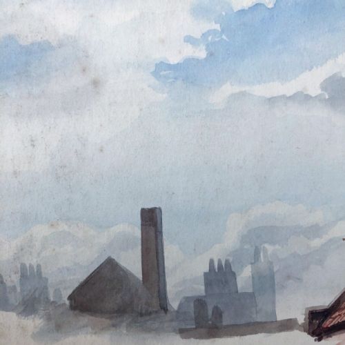 fig 1. Original 19th Century Antique Watercolour Sketch Painting of York Roof Tops and Skyline Historical City Landscape
