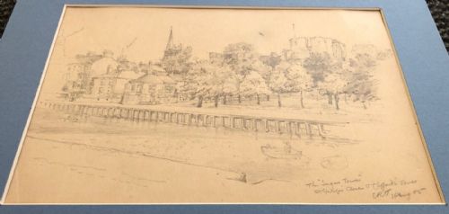 fig 3. Edwin Ridsdale Tate 1905 Original Annotated Pencil Sketch The Sugar Tower St Georges Field Cliffords Tower York Historical Landscape