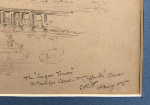 fig 4. Edwin Ridsdale Tate 1905 Original Annotated Pencil Sketch The Sugar Tower St Georges Field Cliffords Tower York Historical Landscape